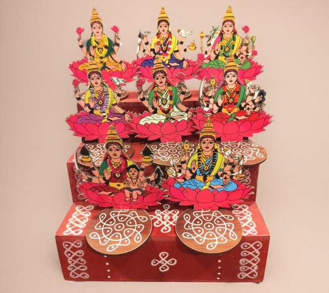 golu step,diya holder Ashtalakshmi Diya Holder With Kolam Golu Step - Image 1