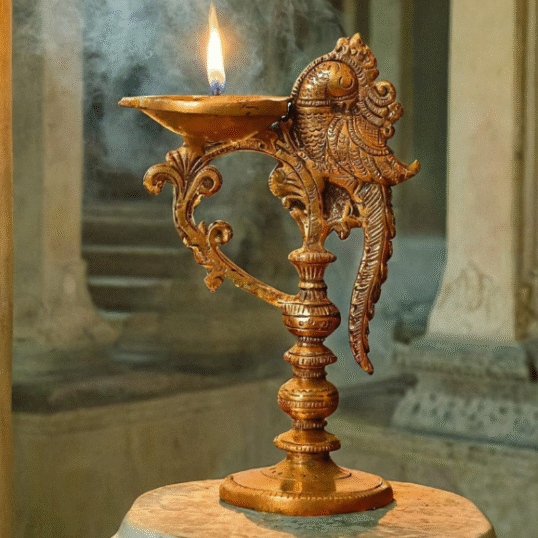 Brass Peacock Long Deepam