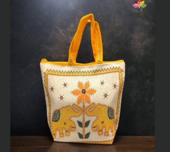 Twin elephant motif print on decorative fancy bag