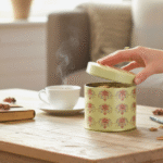 Red and White floral tin box