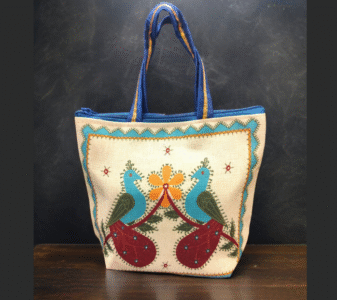 Twin peacock printed bag by Athulyaa for return gifting