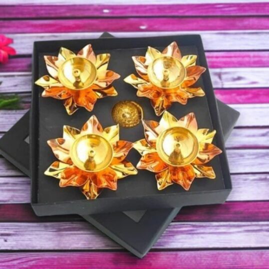Brass Lotus Diwali Diya Set of 4