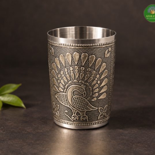 peacock oxidised meenakari glass