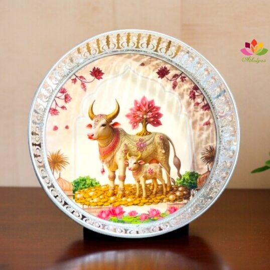 German Silver Pichwai Tray Cow And Calf