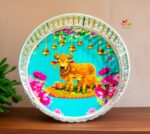 German Silver Pichwai Tray Cow And Calf - Image 2