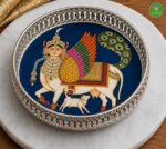 German Silver Pichwai tray with Kamadhenu Print