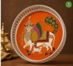 German Silver Pichwai tray with Kamadhenu Print