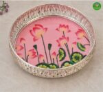 German Silver tray wth Floral Print