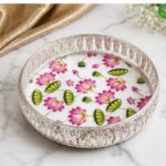 German Silver tray wth Floral Print