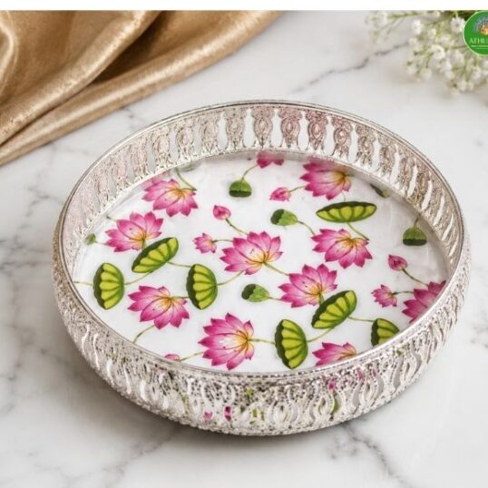 German Silver tray wth Floral Print