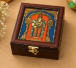 Tanjore style reverse glass paint jewel box - Murugan