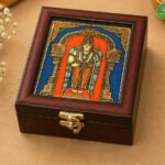 Tanjore style reverse glass paint jewel box - Murugan