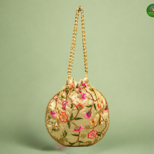 Cream Floral Potli Bag