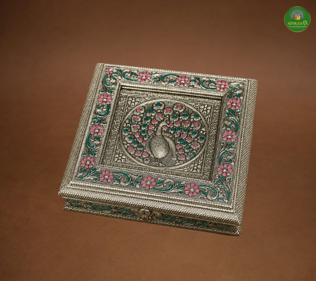 Silver Peacock-Tone Dry Fruit Box
