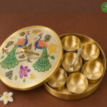 Brass Masala Box with peacock etched lid