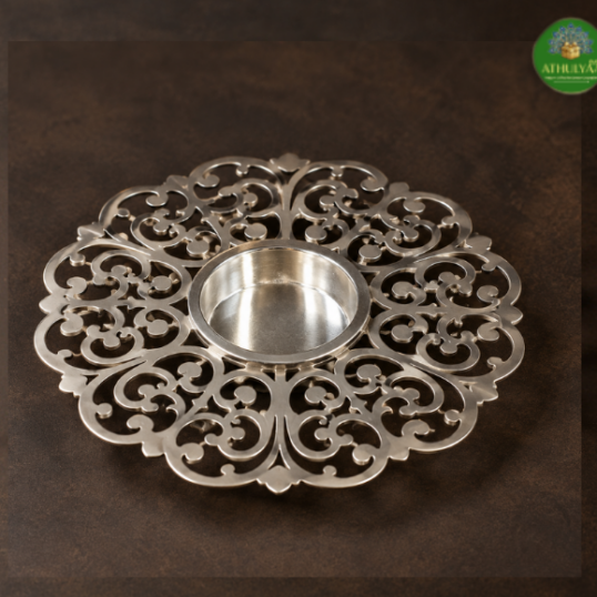 Silver Heritage Diya Plate