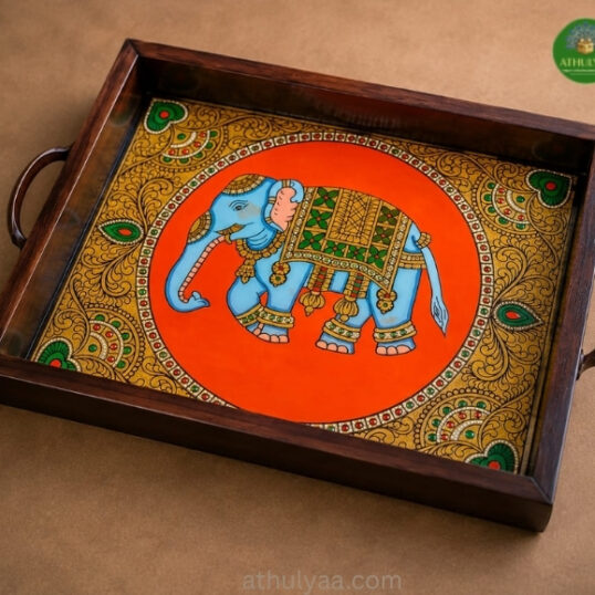 Tanjore Style Painting tray -Elephant