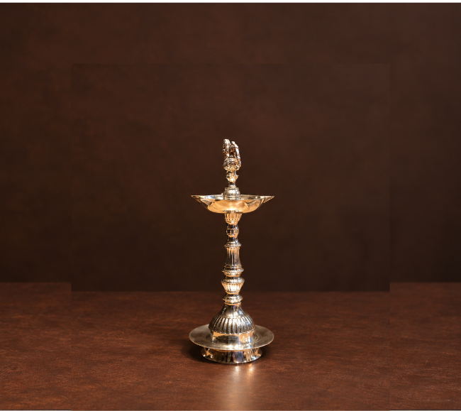 peacock silver coated diya Peacock Silver Coated - Diya - Image 1