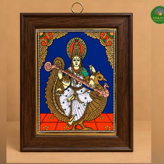 Tanjore Reverse glass painting- Saraswthi