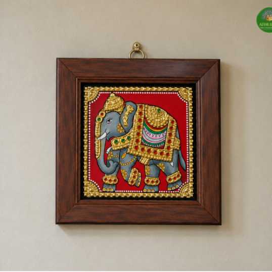 Tanjore Painting Raja Gaja Traditional Art Frame(Royal Elephant)