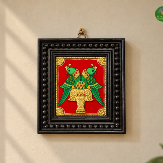 Twin Peacock Tanjore Painting