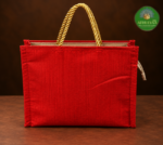 Jute Raw Silk Bag With Traditional Print - Image 4